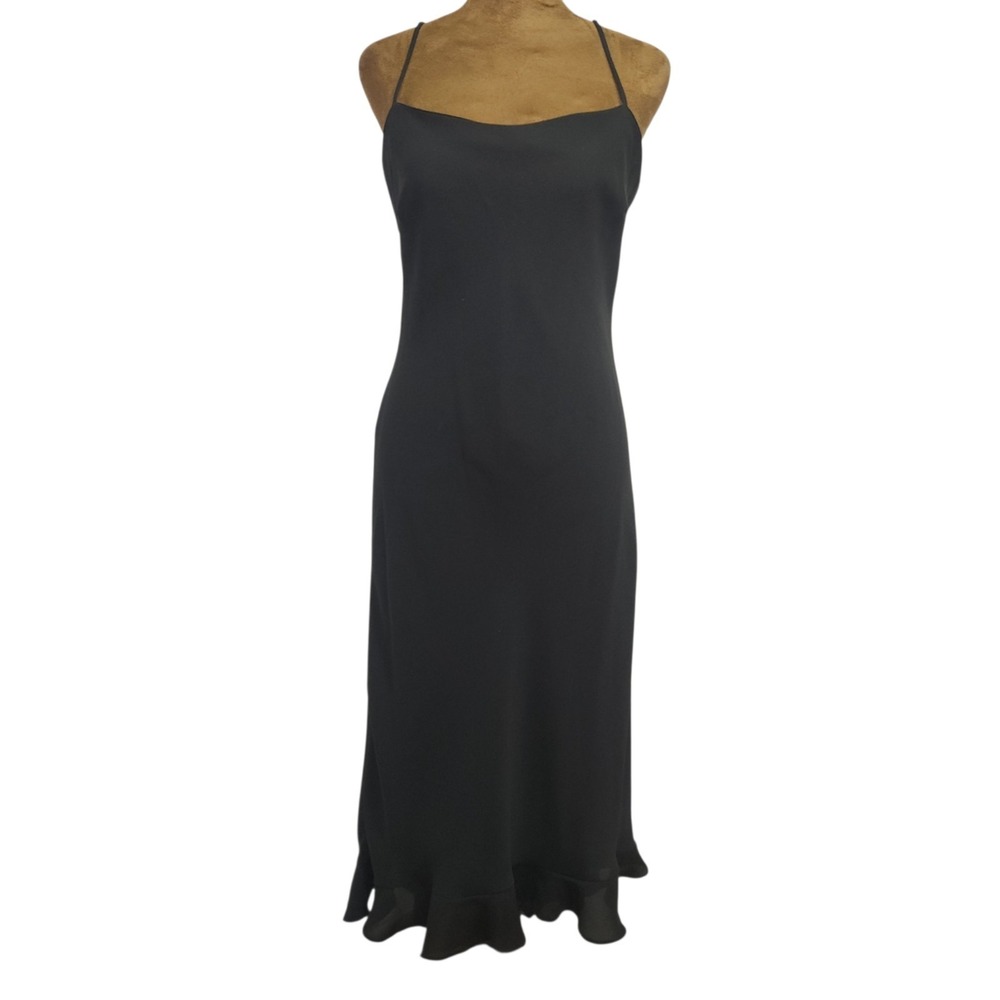 Vintage 90's Be Smart Slip Dress Black Chiffon Ruffle Hem Sleeveless Size 9/10